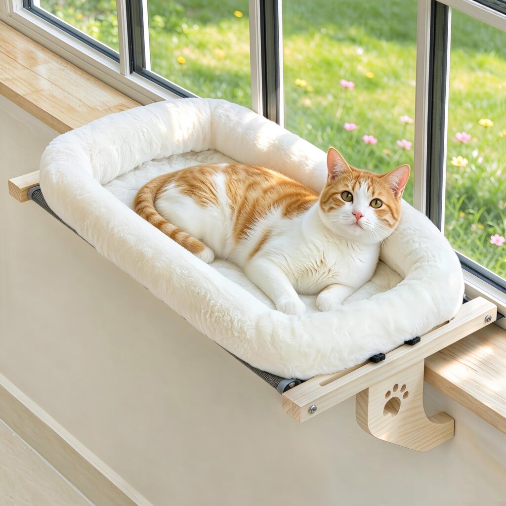 AMOSIJOY Wooden Cat Windowsill Perch